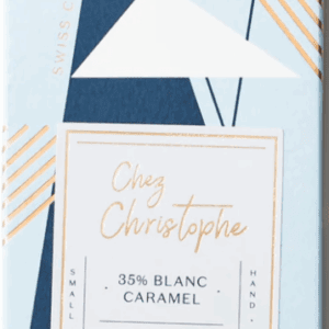 Close-up of a stylish wine label with gold and blue accents.