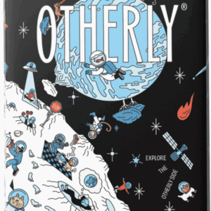 Illustration of space exploration with astronauts and a giant skull-shaped moon.