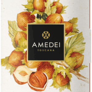 Amedei Toscana chocolate bar with hazelnut illustration.
