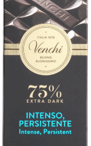 Packaging of Venchi 75% extra dark intense chocolate.