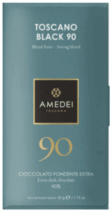 Amedei Toscana 90 chocolate bar in teal packaging.