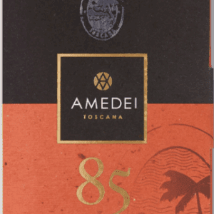 Amedei Toscana 85% dark chocolate packaging with elegant design.