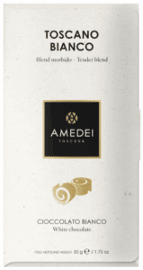 Amedei Toscana chocolate packaging with gold accents.